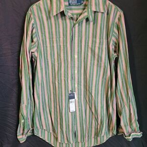 Polo by Ralph Lauren Green Striped Men's Button-Down Shirt